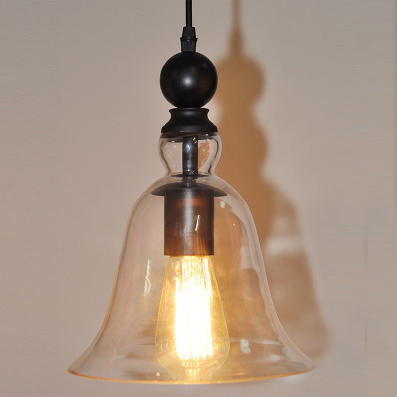 Zwarte Enkele Plafond Pendel Lamp Rustieke Bel Helder Glas Hanglamp