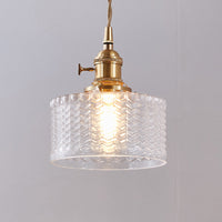 Retro Korte Cilinder Hanglamp 1 Hoofd Heldere/Groene Golfglas Plafondlamp met Draaischakelaar in Messing