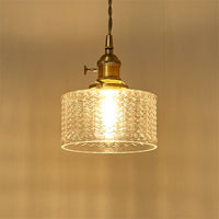Retro Korte Cilinder Hanglamp 1 Hoofd Heldere/Groene Golfglas Plafondlamp met Draaischakelaar in Messing