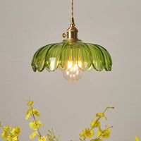 Groene Glazen Golfvormige Lampenkap Hanglamp Retro 1 Lamp Open Keuken Hangende Plafondverlichting in Messing