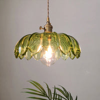 Groene Glazen Golfvormige Lampenkap Hanglamp Retro 1 Lamp Open Keuken Hangende Plafondverlichting in Messing