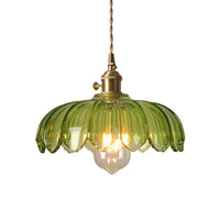 Groene Glazen Golfvormige Lampenkap Hanglamp Retro 1 Lamp Open Keuken Hangende Plafondverlichting in Messing