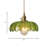 Groene Glazen Golfvormige Lampenkap Hanglamp Retro 1 Lamp Open Keuken Hangende Plafondverlichting in Messing