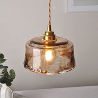 1-Lichts Hanglamp Rustieke Eetkamer Pendel Lamp met Ronde Amber Alabaster Glazen Kap in Messing