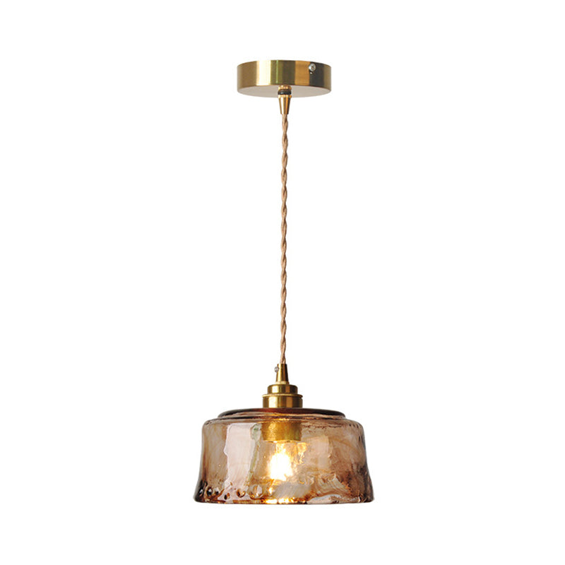 1-Lichts Hanglamp Rustieke Eetkamer Pendel Lamp met Ronde Amber Alabaster Glazen Kap in Messing