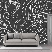 Zwart-wit Minimalistische Muurbehang Hele Bloemenwandkunst voor de Woonkamer
