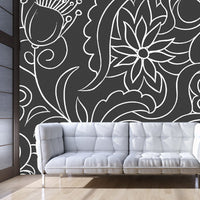 Zwart-wit Minimalistische Muurbehang Hele Bloemenwandkunst voor de Woonkamer