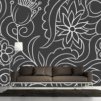 Zwart-wit Minimalistische Muurbehang Hele Bloemenwandkunst voor de Woonkamer