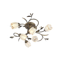 Bloemenklimop Slaapkamer Semi Flush Mount Plattelands Crème Glas 4/8/12-Licht Antiek Messing Plafondlamp