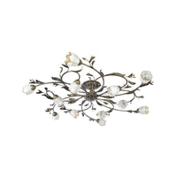 Bloemenklimop Slaapkamer Semi Flush Mount Plattelands Crème Glas 4/8/12-Licht Antiek Messing Plafondlamp
