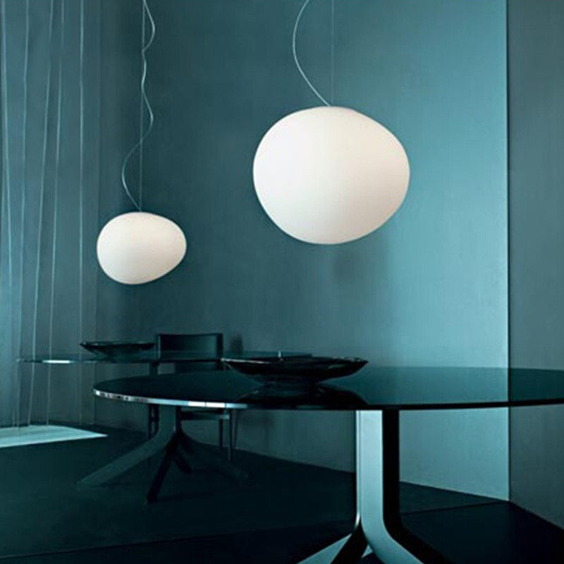 Vloeiende Kiezels Eetkamer Hanglamp Crème Glas 1 Hoofd Minimalistische Hangende Plafondlamp in Wit, 9"/12.5"/18" Breed