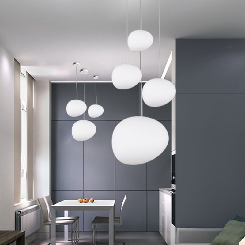 Vloeiende Kiezels Eetkamer Hanglamp Crème Glas 1 Hoofd Minimalistische Hangende Plafondlamp in Wit, 9"/12.5"/18" Breed