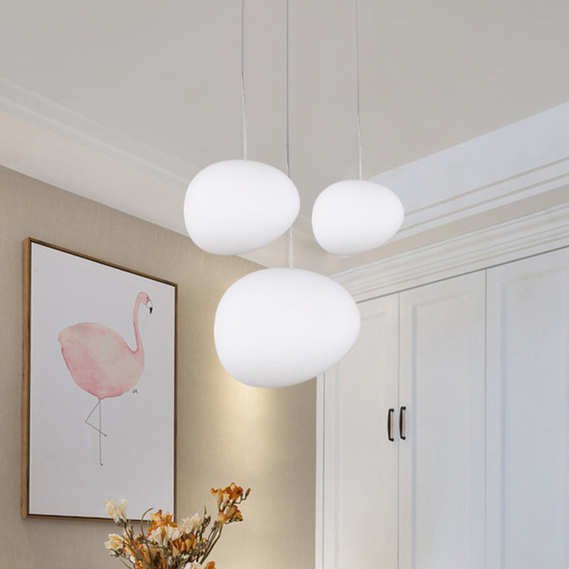 Vloeiende Kiezels Eetkamer Hanglamp Crème Glas 1 Hoofd Minimalistische Hangende Plafondlamp in Wit, 9"/12.5"/18" Breed