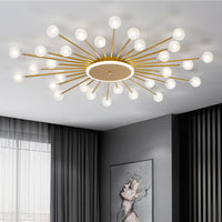 Postmodern Starburst Flushmount Verlichting Frosted Glas 18-Lichts Postmodern Plafondlamp in Zwart/Goud