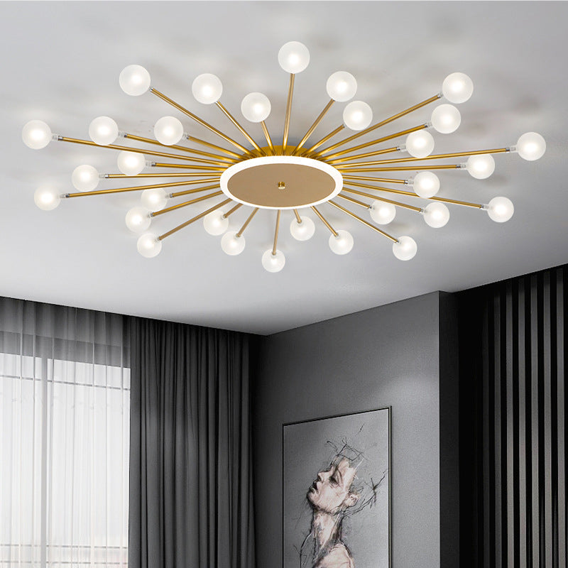 Postmodern Starburst Flushmount Verlichting Frosted Glas 18-Lichts Postmodern Plafondlamp in Zwart/Goud