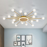 Postmodern Starburst Flushmount Verlichting Frosted Glas 18-Lichts Postmodern Plafondlamp in Zwart/Goud