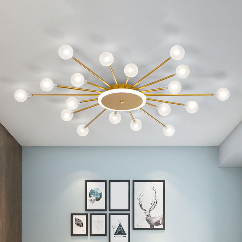 Postmodern Starburst Flushmount Verlichting Frosted Glas 18-Lichts Postmodern Plafondlamp in Zwart/Goud