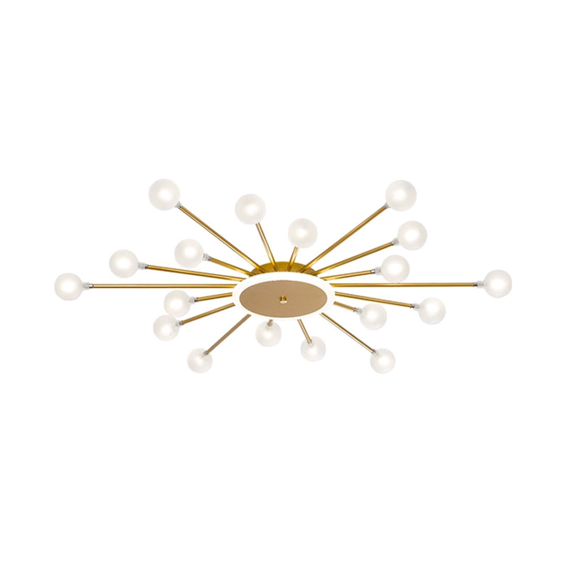 Postmodern Starburst Flushmount Verlichting Frosted Glas 18-Lichts Postmodern Plafondlamp in Zwart/Goud