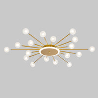 Postmodern Starburst Flushmount Verlichting Frosted Glas 18-Lichts Postmodern Plafondlamp in Zwart/Goud