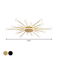 Postmodern Starburst Flushmount Verlichting Frosted Glas 18-Lichts Postmodern Plafondlamp in Zwart/Goud