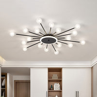 Postmodern Starburst Flushmount Verlichting Frosted Glas 18-Lichts Postmodern Plafondlamp in Zwart/Goud