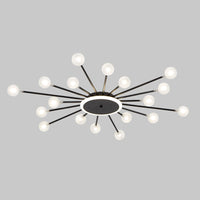 Postmodern Starburst Flushmount Verlichting Frosted Glas 18-Lichts Postmodern Plafondlamp in Zwart/Goud