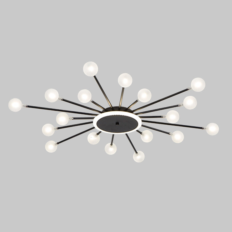 Postmodern Starburst Flushmount Verlichting Frosted Glas 18-Lichts Postmodern Plafondlamp in Zwart/Goud