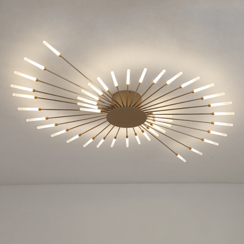 Zwarte/Gouden Burst Plafondlamp Hedendaags 12/18/28 Lichten Acryl LED Semi Flush Gemonteerde Lamp voor Slaapkamer