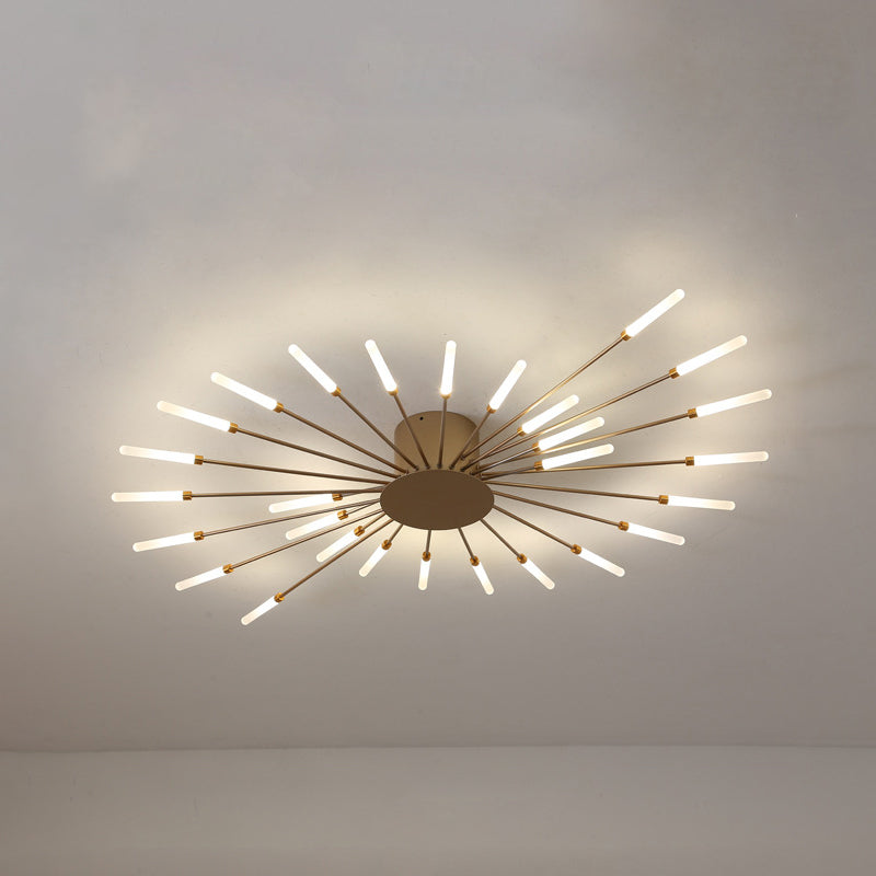 Zwarte/Gouden Burst Plafondlamp Hedendaags 12/18/28 Lichten Acryl LED Semi Flush Gemonteerde Lamp voor Slaapkamer