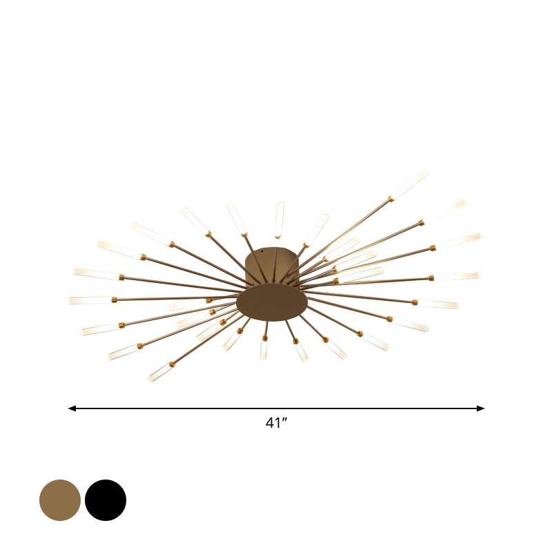 Zwarte/Gouden Burst Plafondlamp Hedendaags 12/18/28 Lichten Acryl LED Semi Flush Gemonteerde Lamp voor Slaapkamer