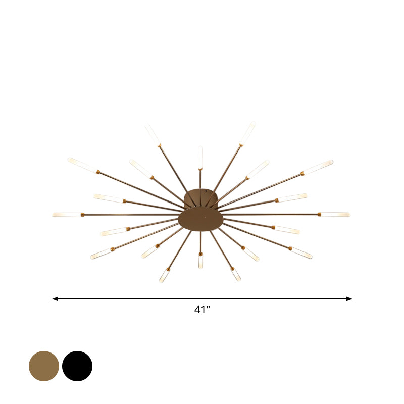 Zwarte/Gouden Burst Plafondlamp Hedendaags 12/18/28 Lichten Acryl LED Semi Flush Gemonteerde Lamp voor Slaapkamer
