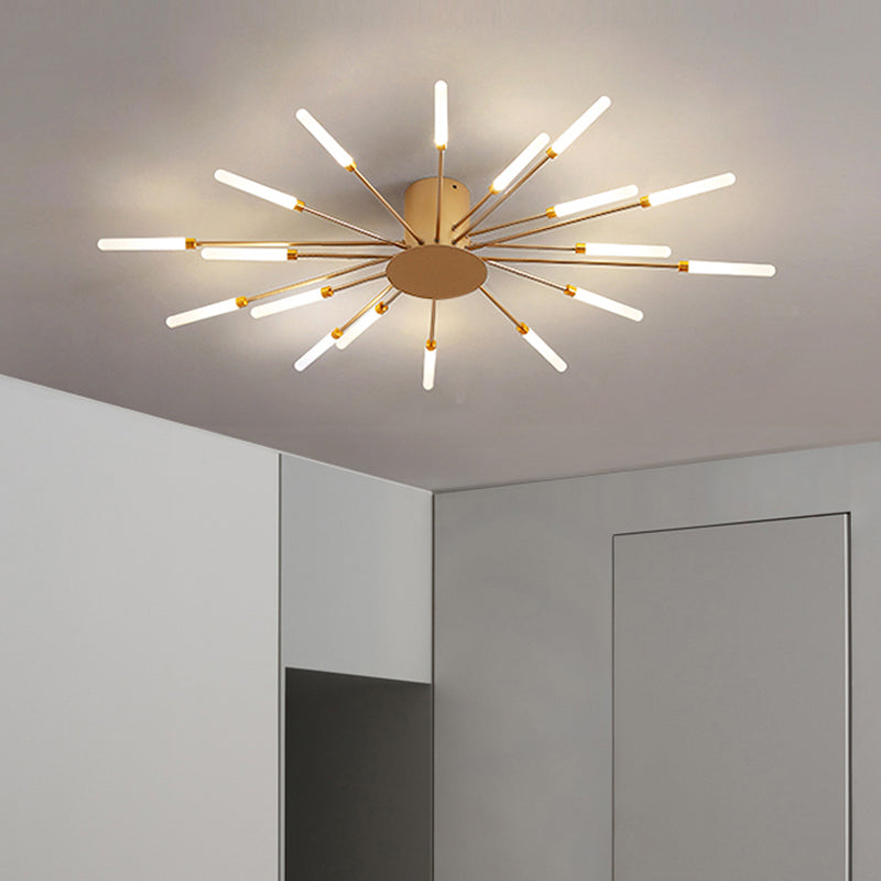 Zwarte/Gouden Burst Plafondlamp Hedendaags 12/18/28 Lichten Acryl LED Semi Flush Gemonteerde Lamp voor Slaapkamer