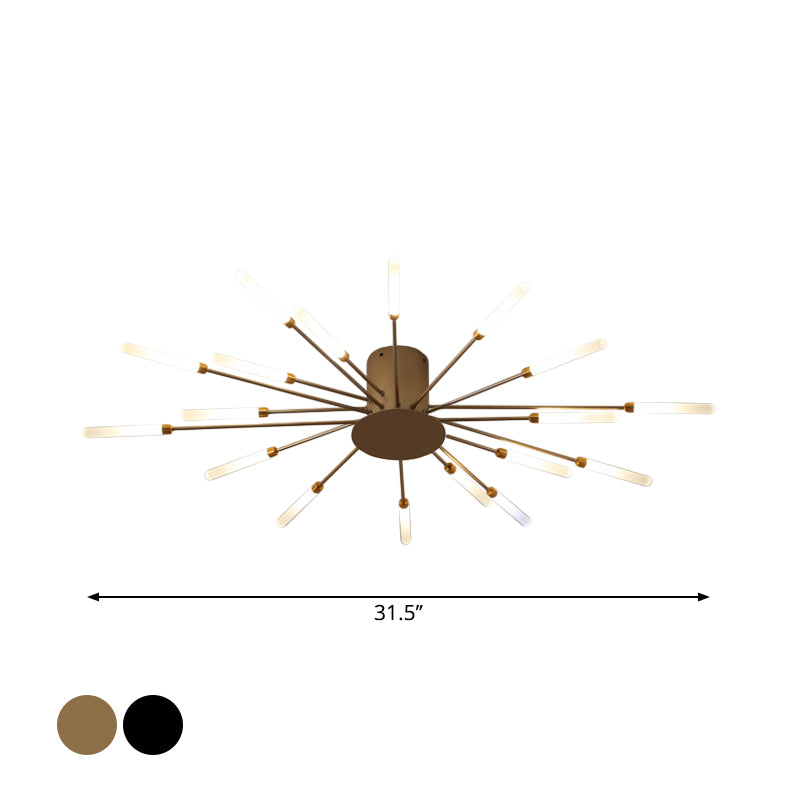 Zwarte/Gouden Burst Plafondlamp Hedendaags 12/18/28 Lichten Acryl LED Semi Flush Gemonteerde Lamp voor Slaapkamer