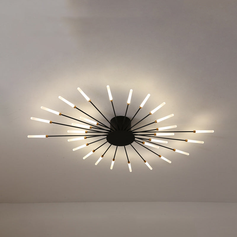 Zwarte/Gouden Burst Plafondlamp Hedendaags 12/18/28 Lichten Acryl LED Semi Flush Gemonteerde Lamp voor Slaapkamer