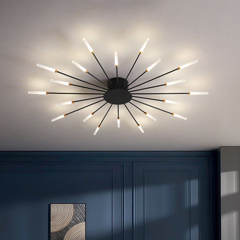 Zwarte/Gouden Burst Plafondlamp Hedendaags 12/18/28 Lichten Acryl LED Semi Flush Gemonteerde Lamp voor Slaapkamer