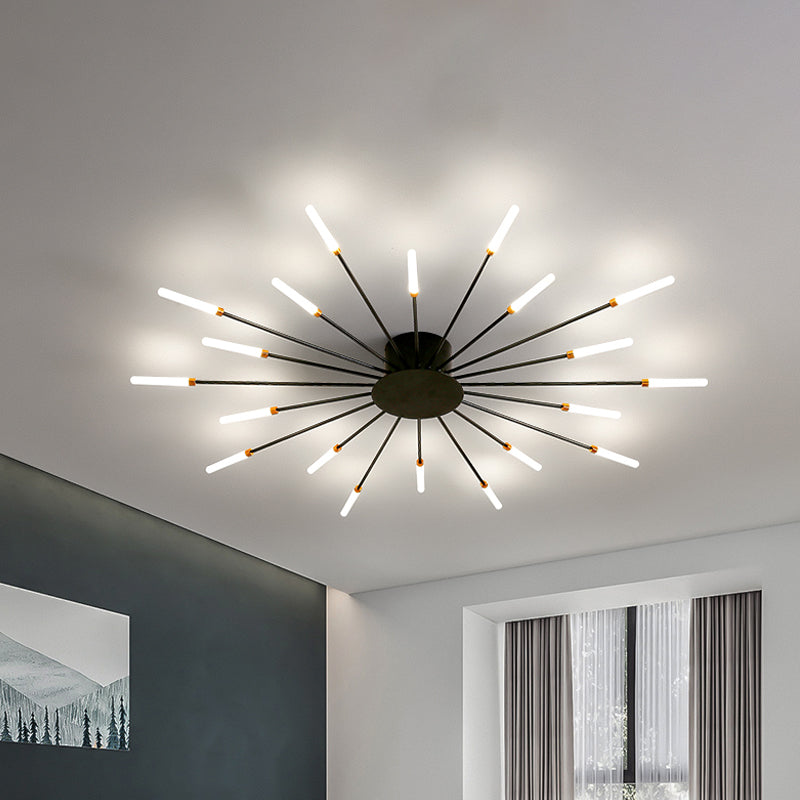 Zwarte/Gouden Burst Plafondlamp Hedendaags 12/18/28 Lichten Acryl LED Semi Flush Gemonteerde Lamp voor Slaapkamer