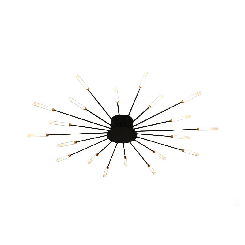 Zwarte/Gouden Burst Plafondlamp Hedendaags 12/18/28 Lichten Acryl LED Semi Flush Gemonteerde Lamp voor Slaapkamer
