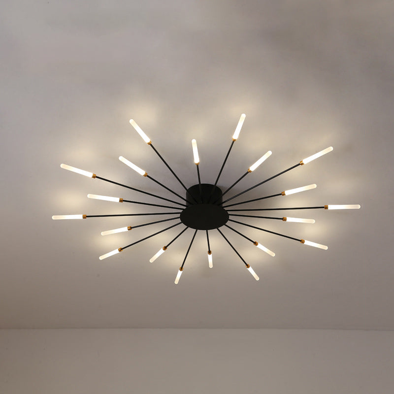 Zwarte/Gouden Burst Plafondlamp Hedendaags 12/18/28 Lichten Acryl LED Semi Flush Gemonteerde Lamp voor Slaapkamer
