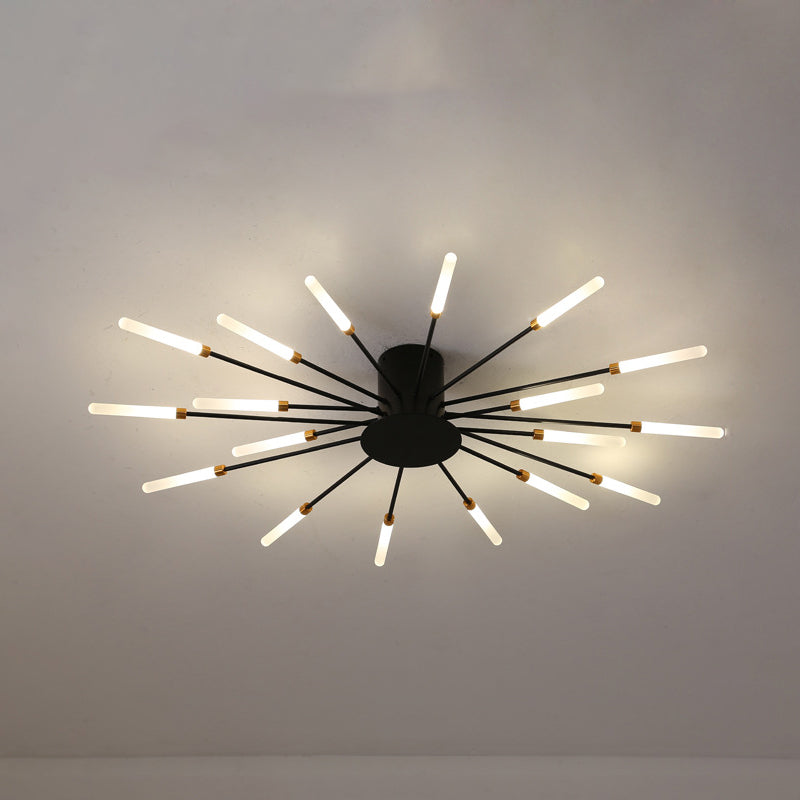 Zwarte/Gouden Burst Plafondlamp Hedendaags 12/18/28 Lichten Acryl LED Semi Flush Gemonteerde Lamp voor Slaapkamer