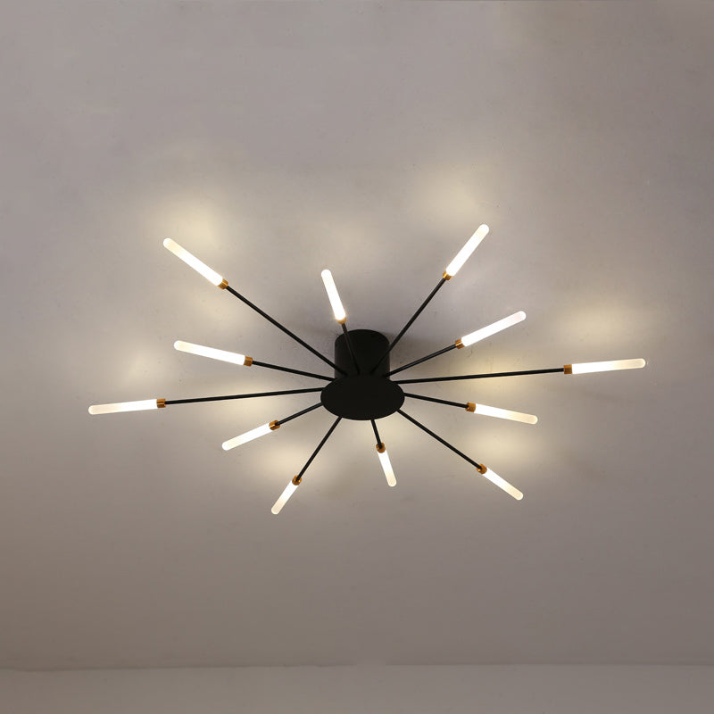 Zwarte/Gouden Burst Plafondlamp Hedendaags 12/18/28 Lichten Acryl LED Semi Flush Gemonteerde Lamp voor Slaapkamer