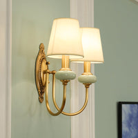 Gouden Swoop Wandlamp Traditionele Metalen 1/2-Kop Gouden Wandlamp met Conische Schaduw en Faux Jade Decor