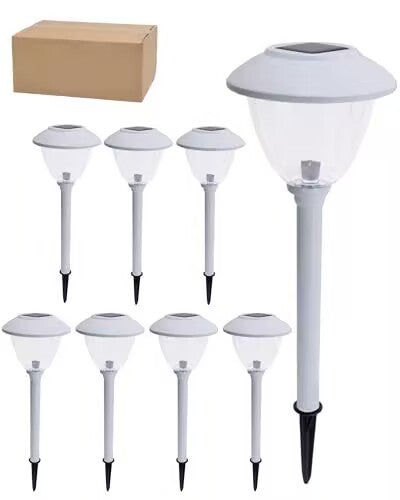 Set van 8 Zonne-energie Tuinpad Lichten met Metalen Kap en Helder Glas