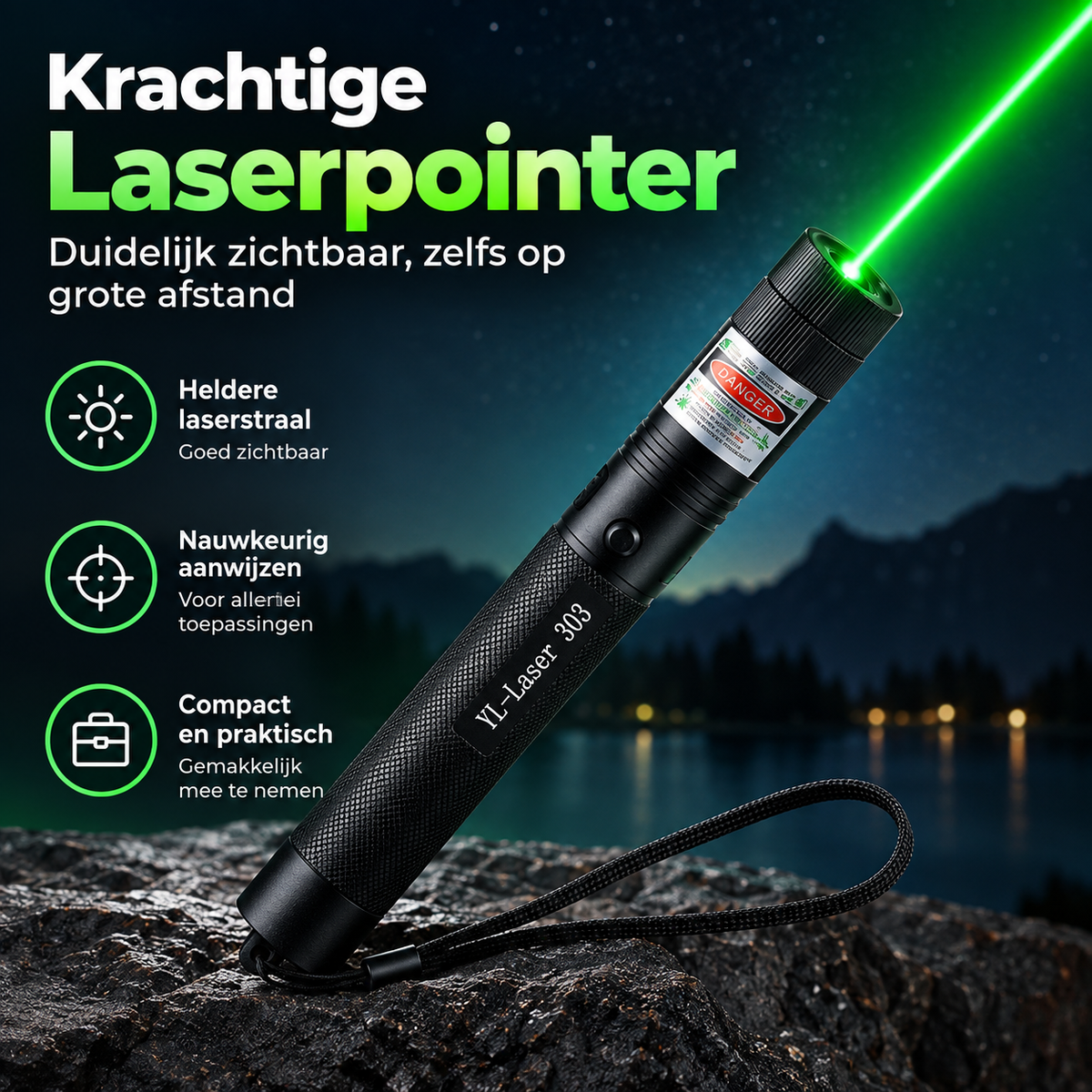 Laserpointer met precisiestraal | Zeer goed zichtbaar, zelfs op grote afstanden, perfect voor nauwkeurigheid bij presentaties en buitenactiviteiten.
