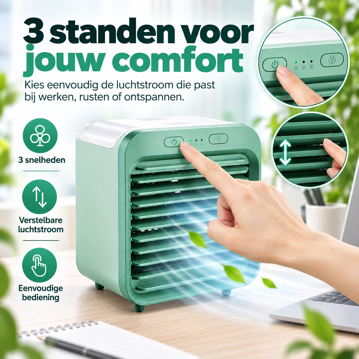 Draagbare luchtkoeler voor op het bureau