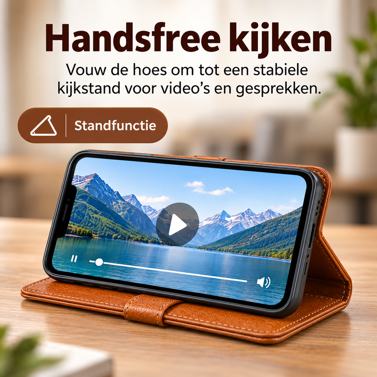 Premium Leer iPhone Flip Portemonnee & Stand Case