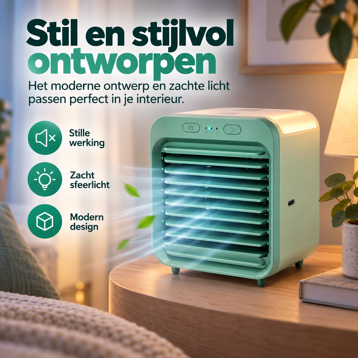 Draagbare luchtkoeler voor op het bureau