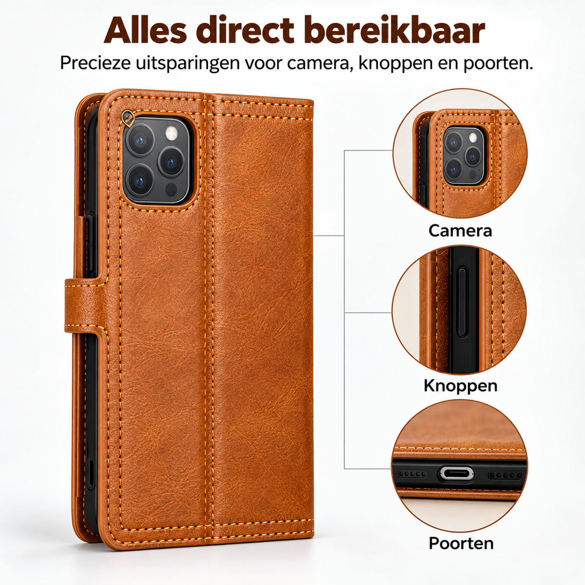 Premium Leer iPhone Flip Portemonnee & Stand Case