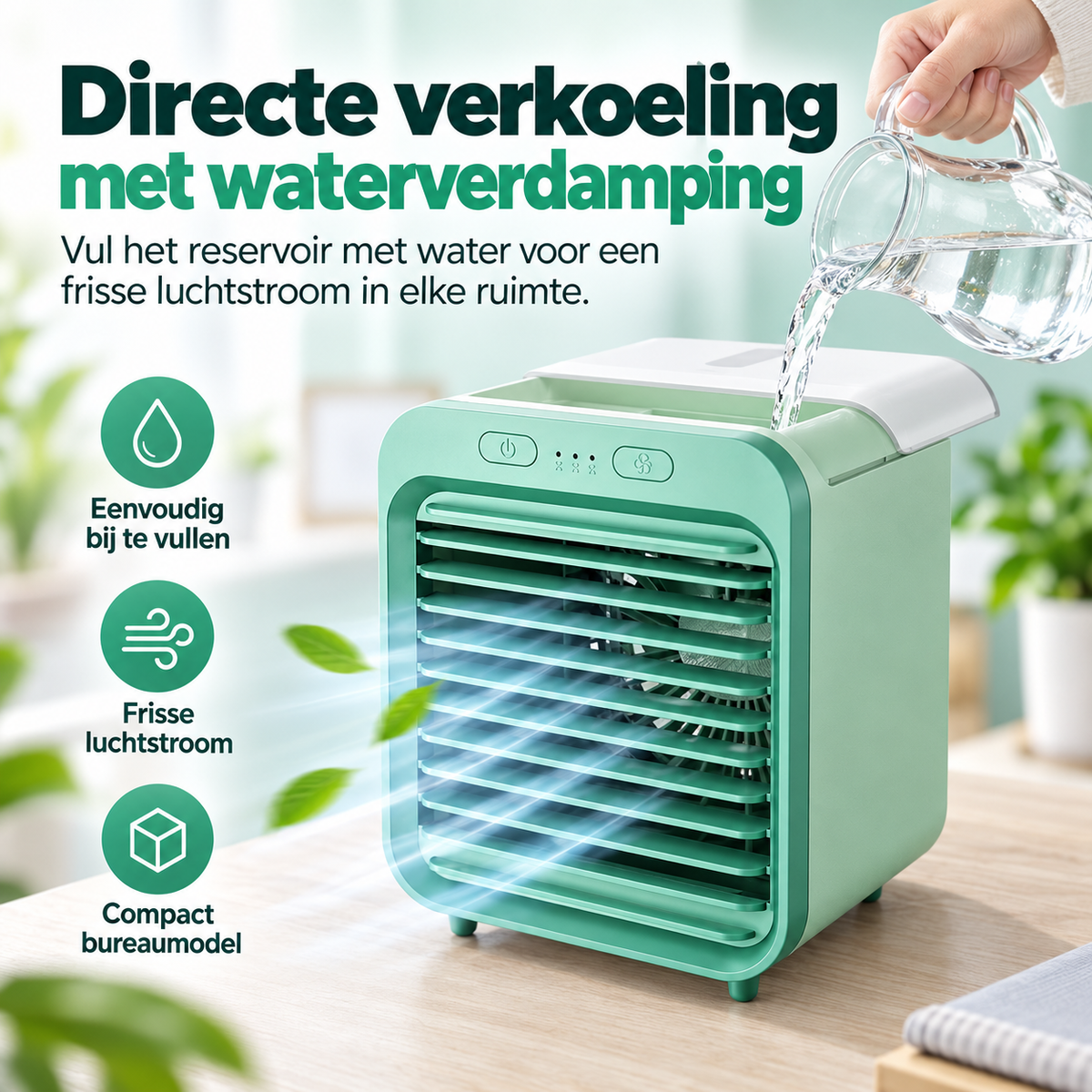 Draagbare luchtkoeler voor op het bureau
