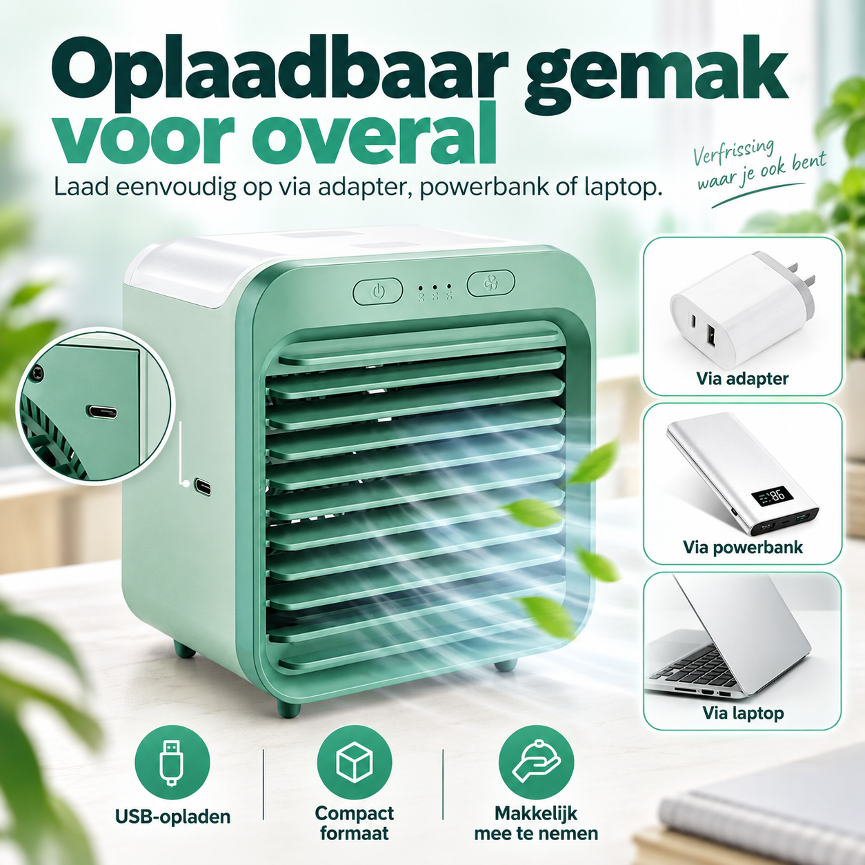 Draagbare luchtkoeler voor op het bureau