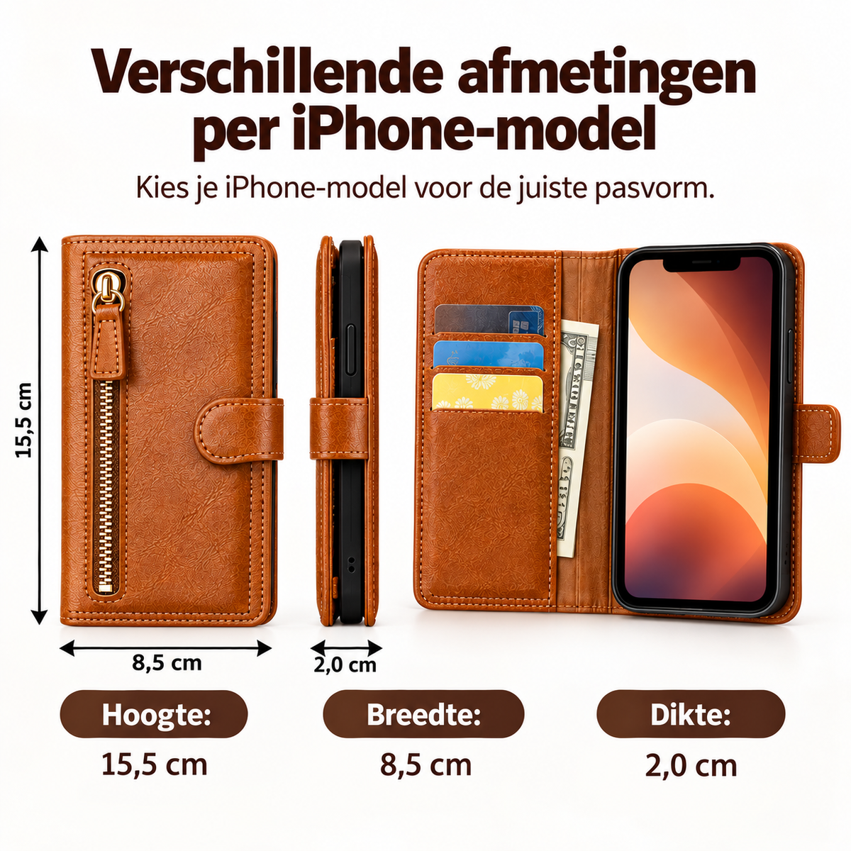 Premium Leer iPhone Flip Portemonnee & Stand Case